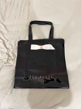 Ted Baker Black Patent Messenger Bag with White Bow